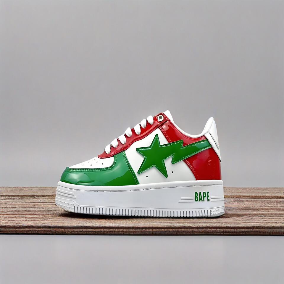 BAPE STA Red White Green Patent Leather Sneakers