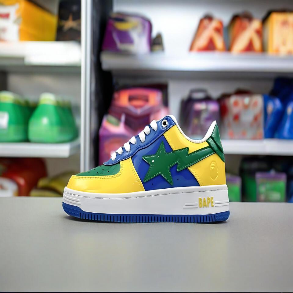 BAPE STA Retro Patent Leather Sneakers in Yellow, Blue, Green