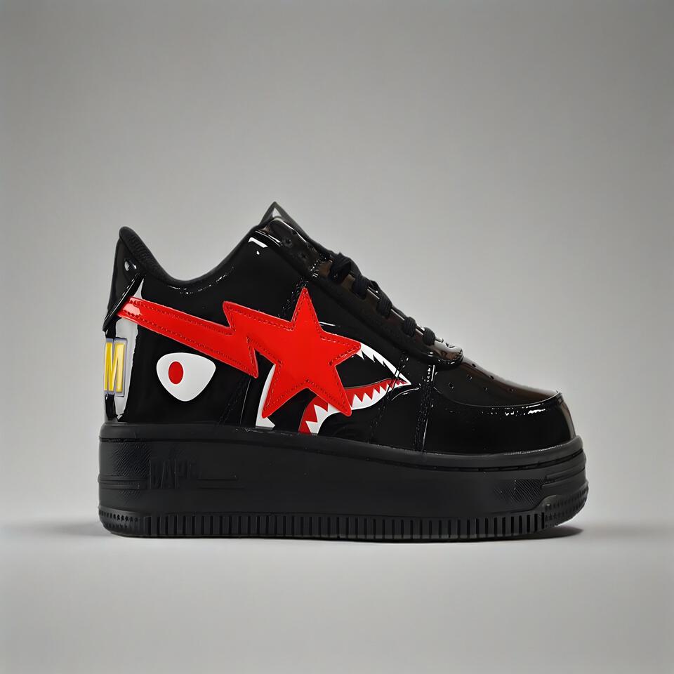 BAPE STA Shark PU Black Red Sneakers