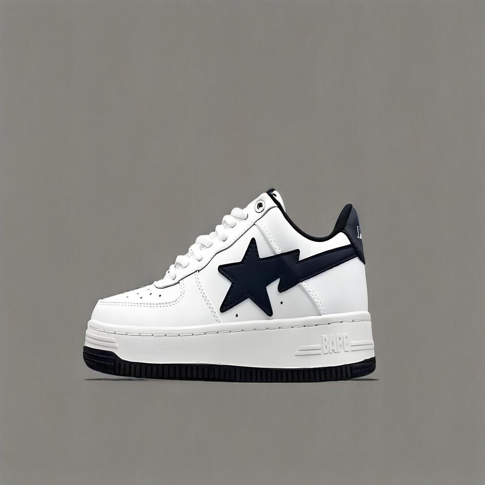 BAPE STA White Black Leather Low Top Shoes