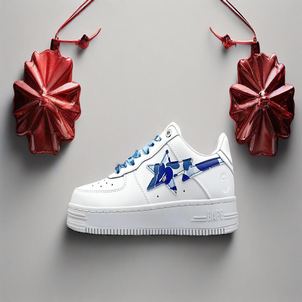 BAPE STA White Blue Camo Sneakers: Breathable & Durable