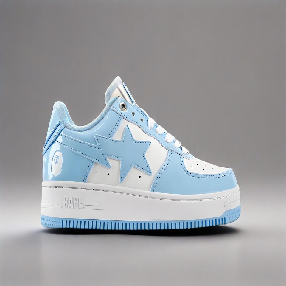 BAPE STA White Blue Patent Leather Casual Sneakers