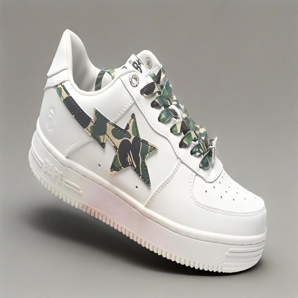 BAPE STA White Camo Star Leather Unisex Sneakers
