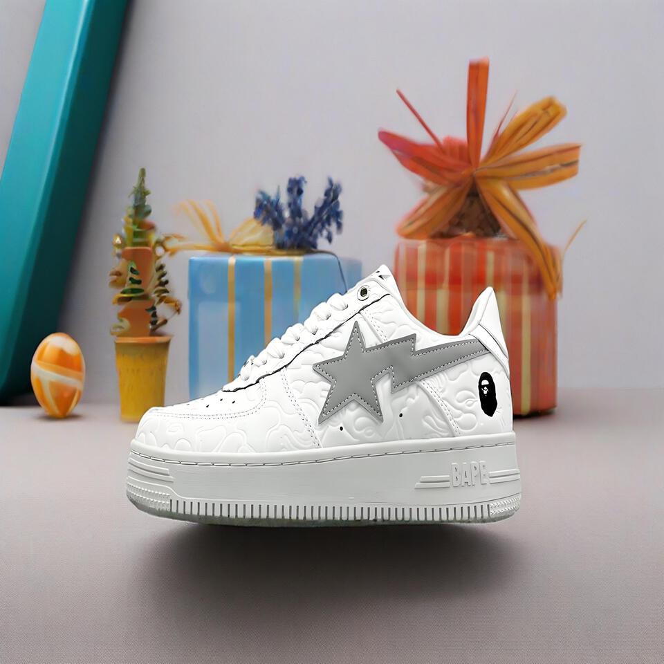 BAPE STA White Embossed Leather Sneakers | Streetwear Fashion