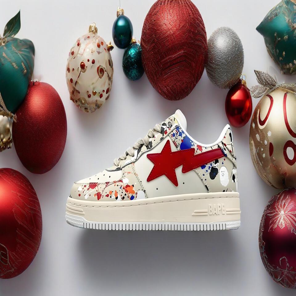 BAPE STA White Graffiti Leather Sneakers