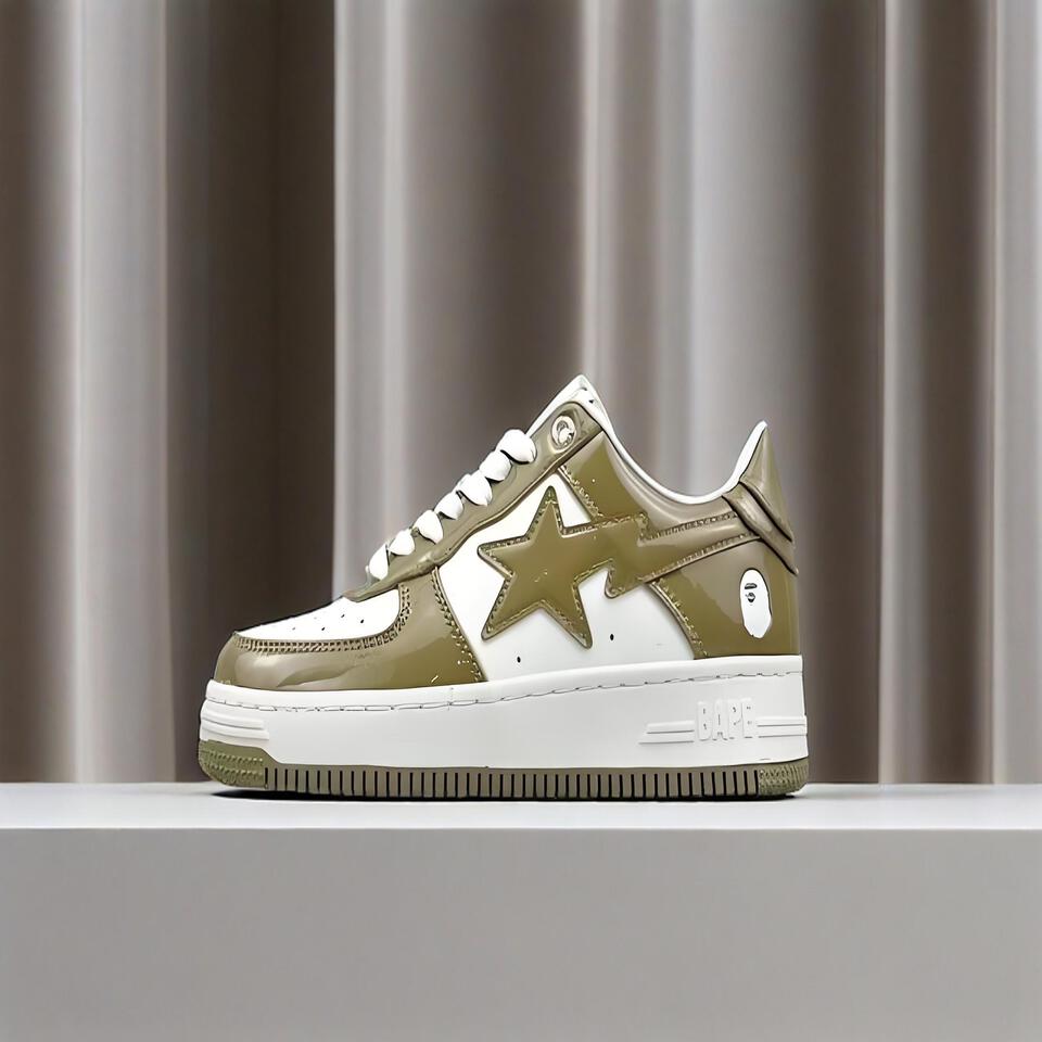 BAPE STA White Green Leather Retro Sneakers