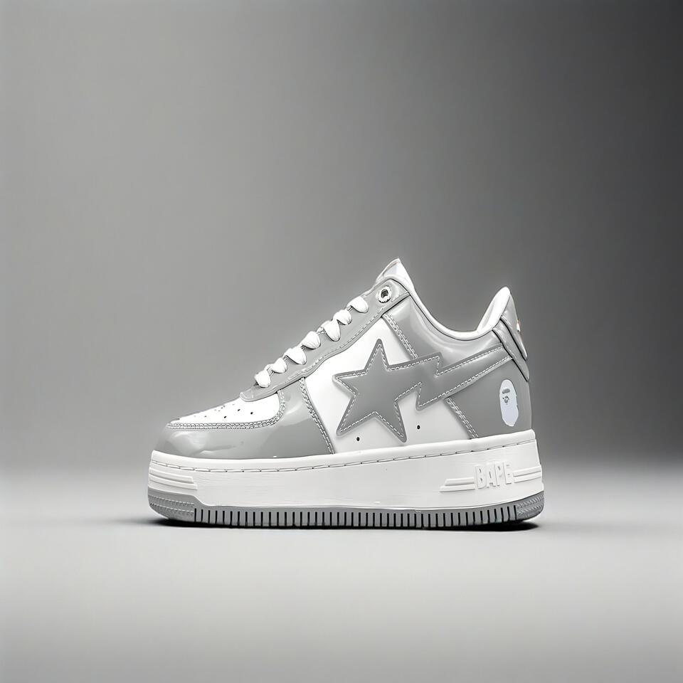 BAPE STA White Grey Leather Sneakers | Classic Streetwear Shoes