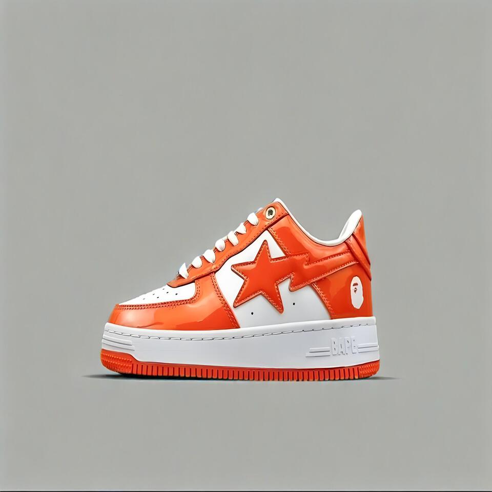 BAPE STA White Orange Patent Leather Sneakers | Streetwear Fashion Basketball Shoes