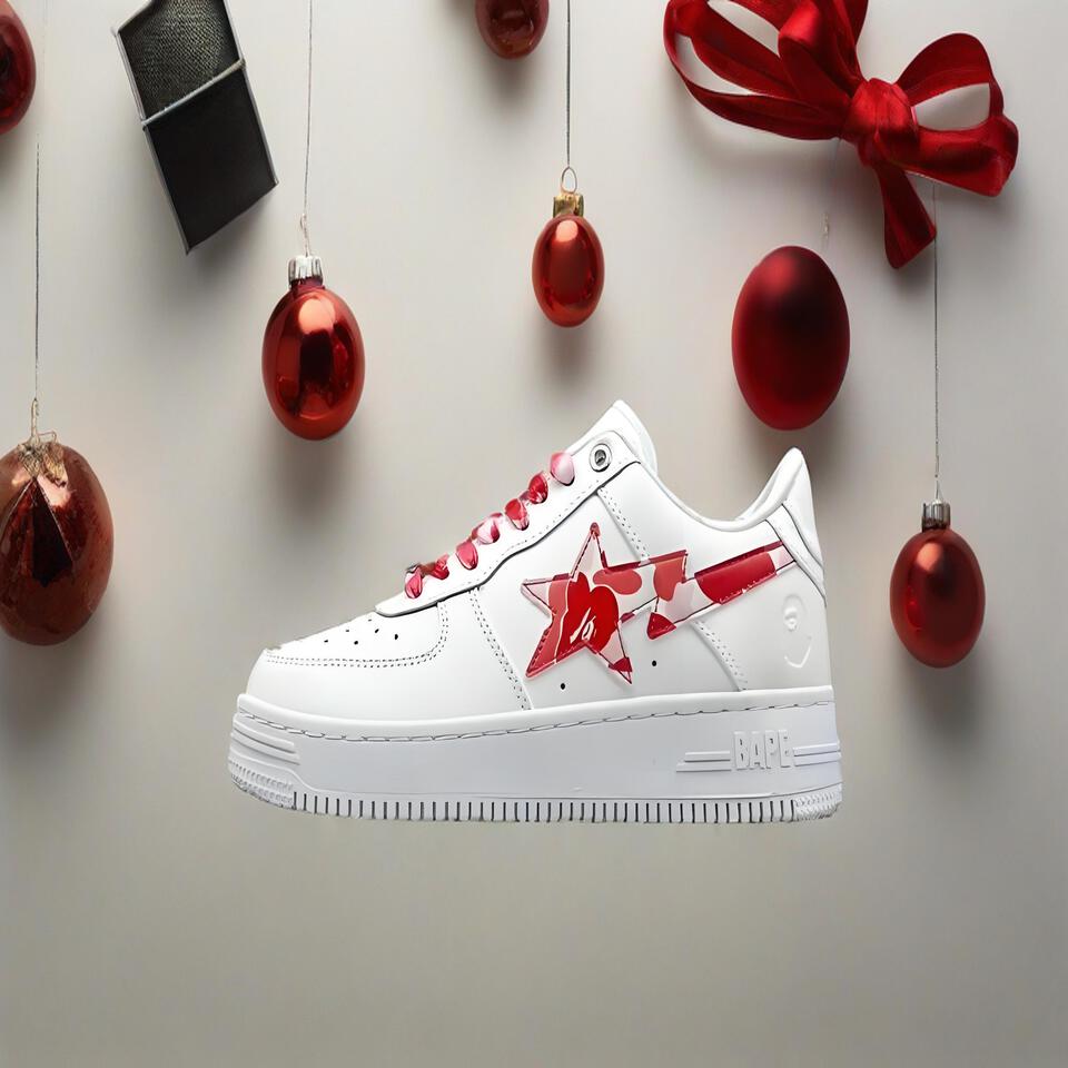 BAPE STA White Red Camo Leather Sneakers