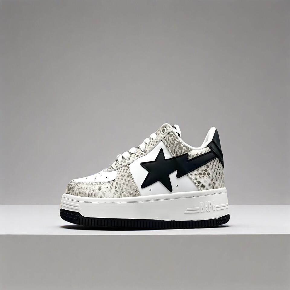 BAPE STA White Snake Print Sneakers Unisex Casual Shoes