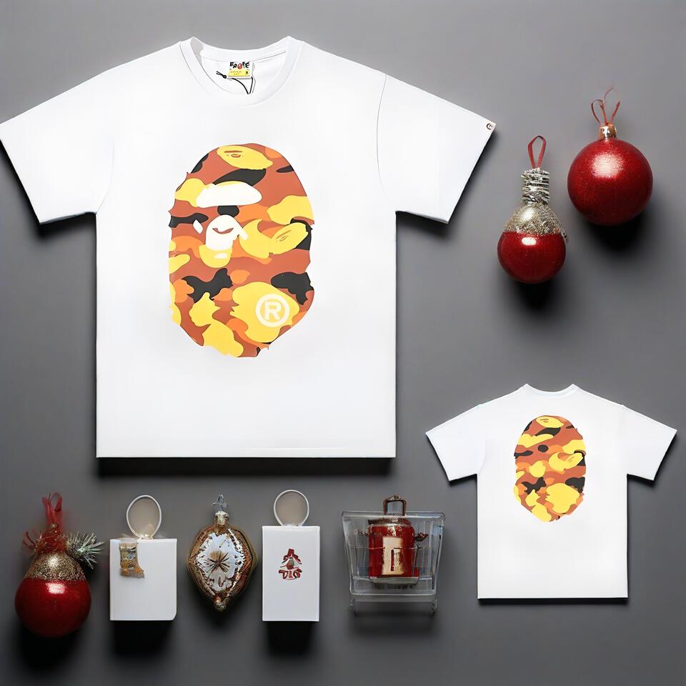 Bape White Camo Ape Head Print Loose Cotton T-Shirt