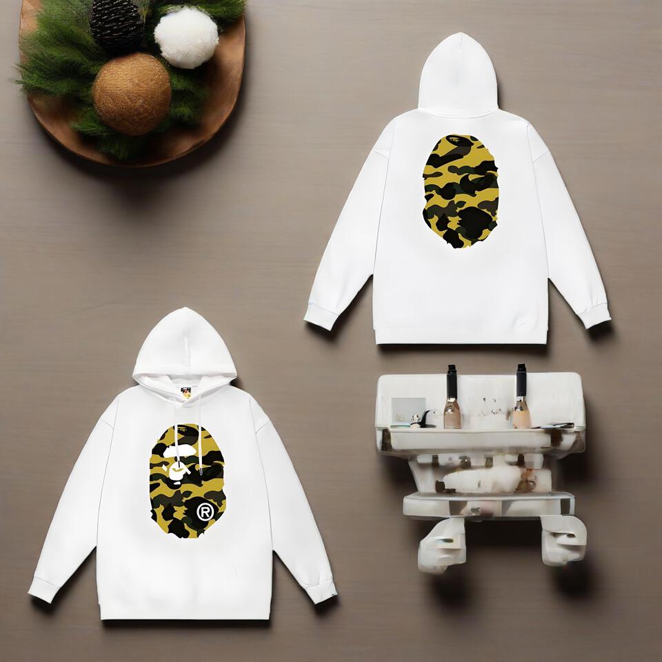 Bape White Cotton Camo Ape Hoodie