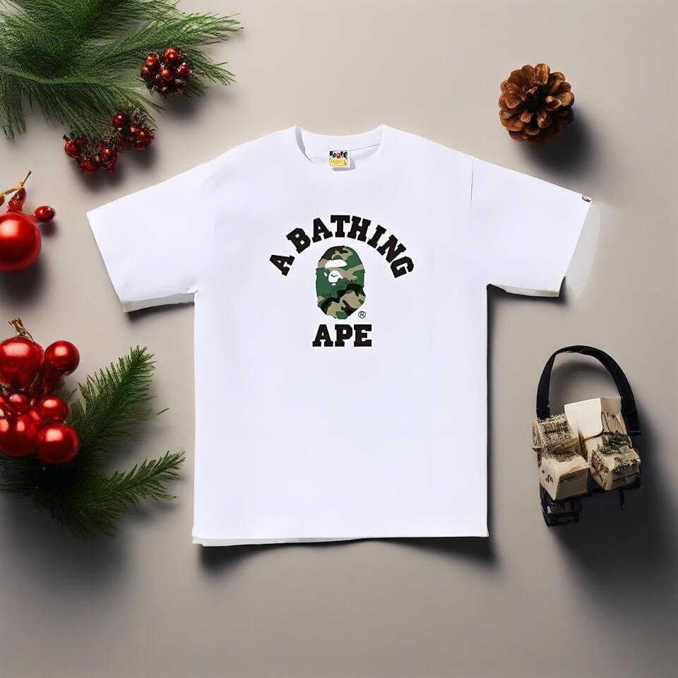 Bape White Cotton Crew Neck T-Shirt Unisex Streetwear