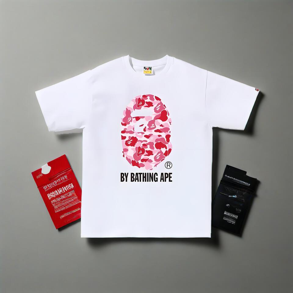 Bape White Cotton Crew Neck Tee Street Camo Short Sleeve