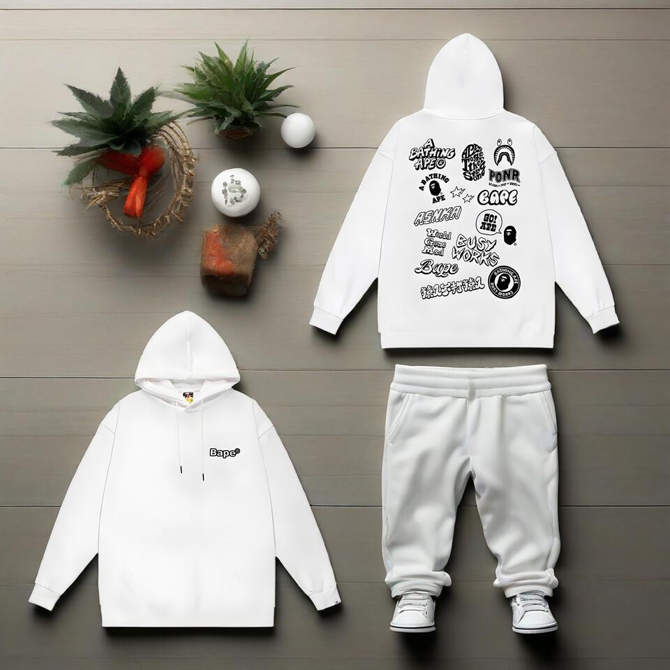Bape® White Cotton Hoodie Street Graffiti Unisex