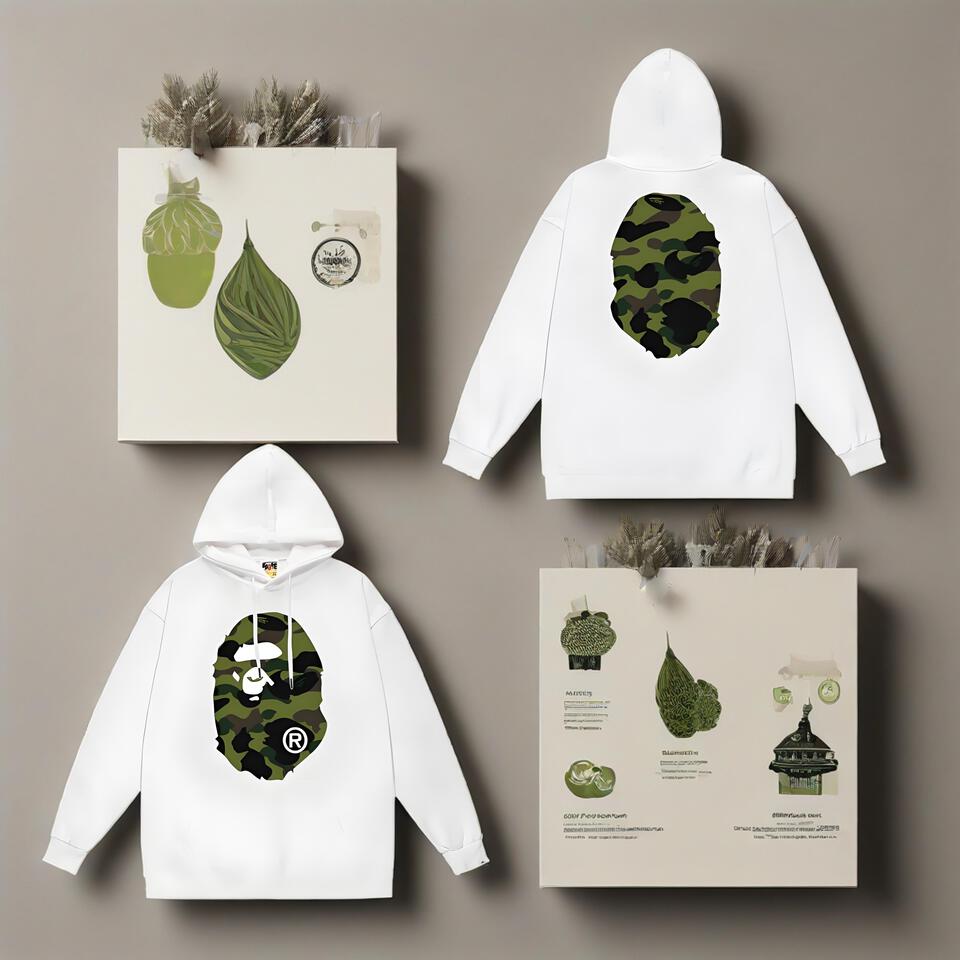 Bape White Cotton Hoodie Unisex Streetwear