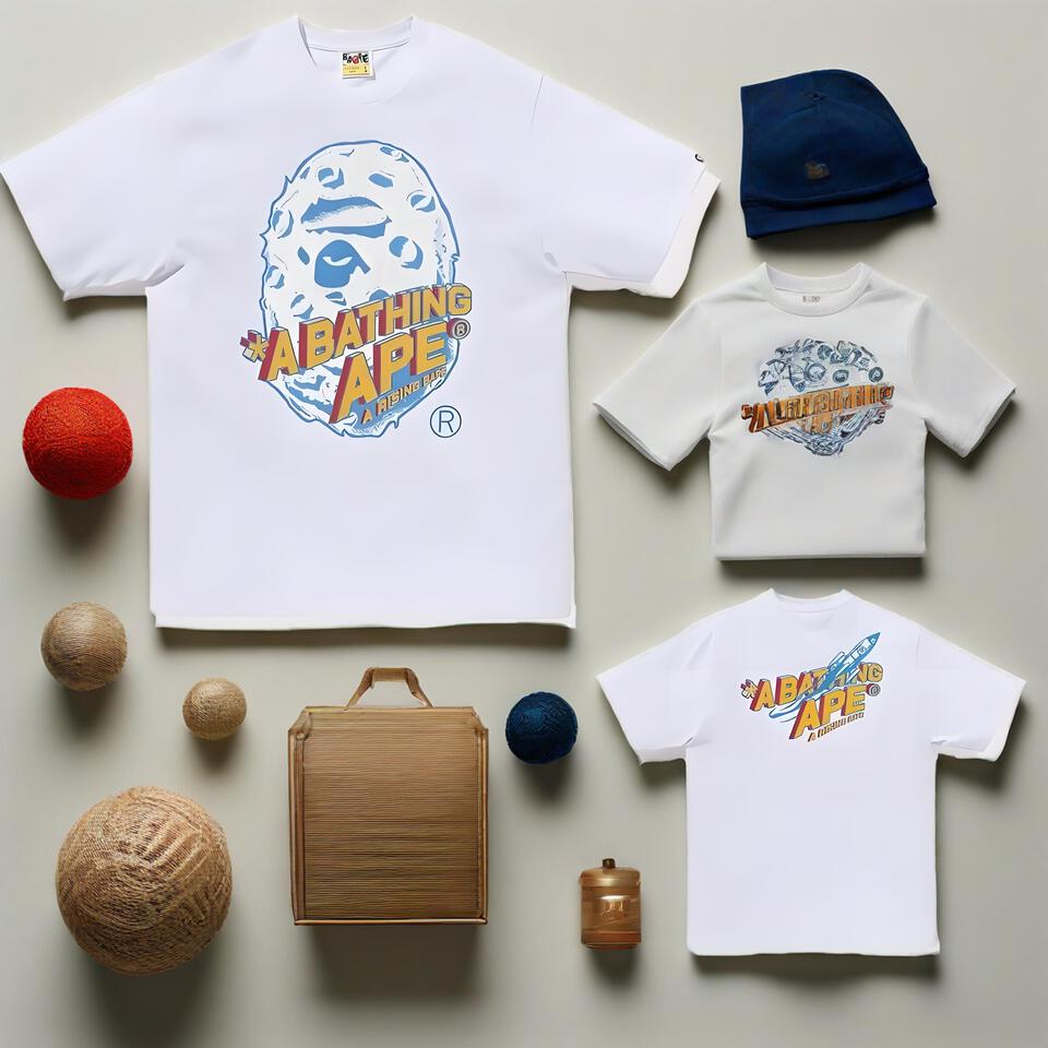 Bape White Cotton Loose Ape Head Print T-Shirt