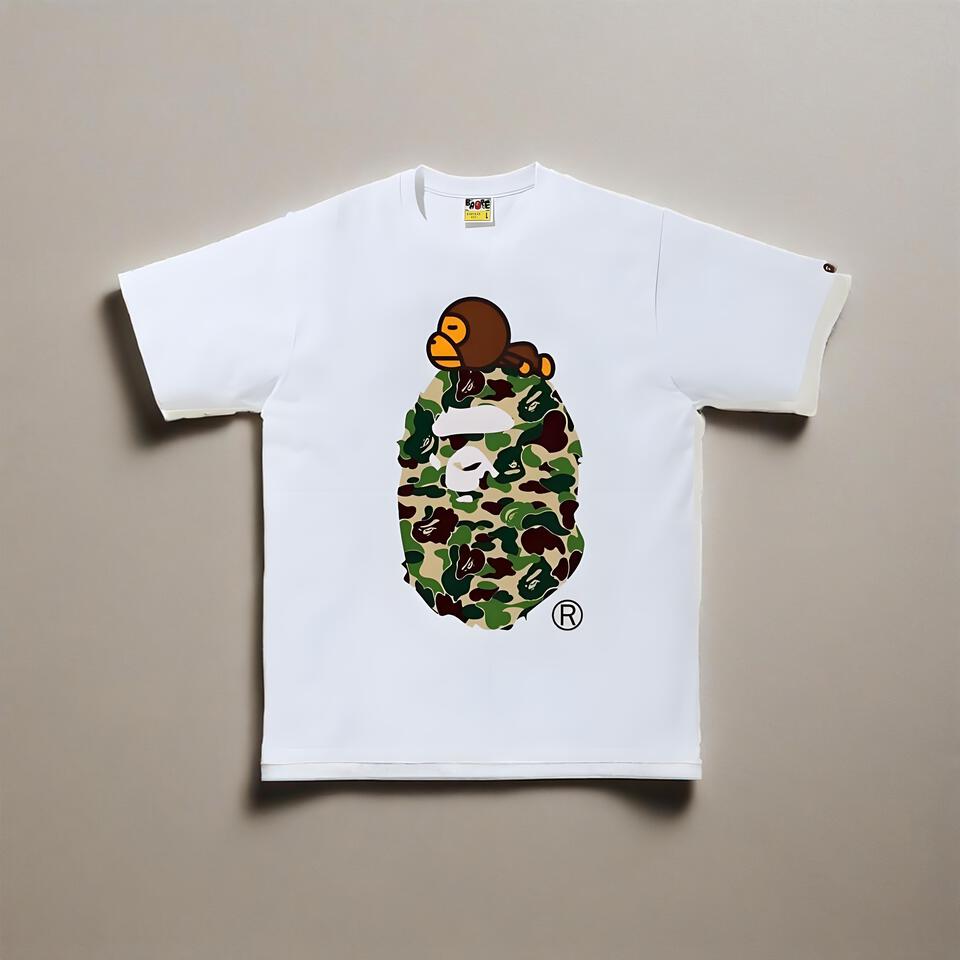 Bape White Cotton Loose Streetwear Short Sleeve Tee