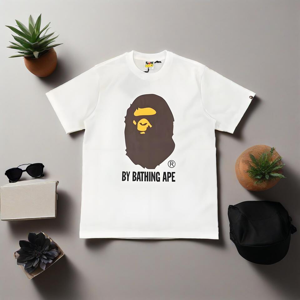 Bape White Cotton Streetwear Short Sleeve T-Shirt