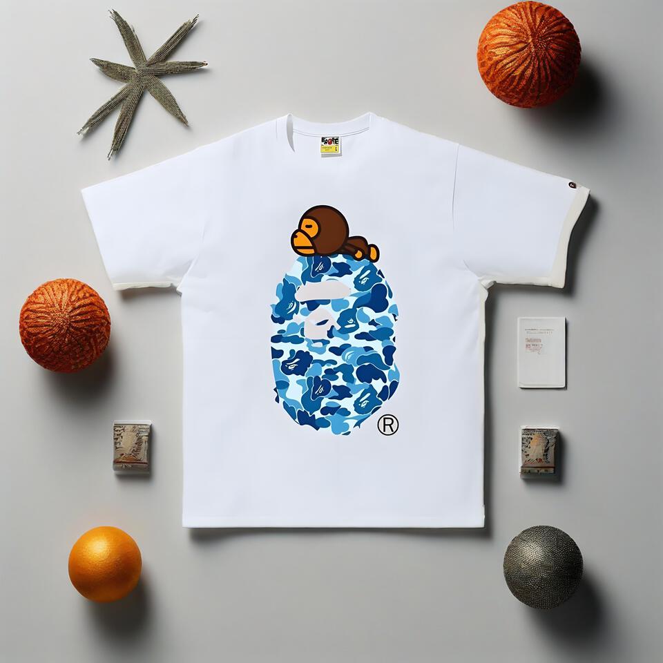 Bape White Cotton T-Shirt Streetwear Casual Tee