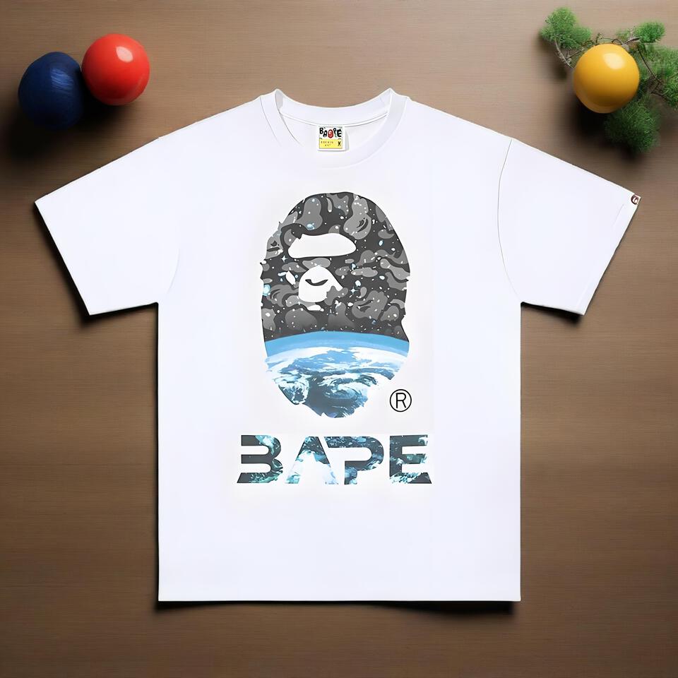 Bape White Cotton T-Shirt Unisex Streetwear Casual Top