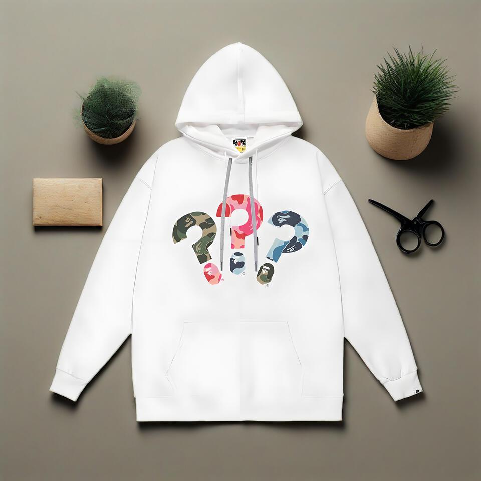 Bape White Hooded Cotton Streetwear Unisex Sweatshirt