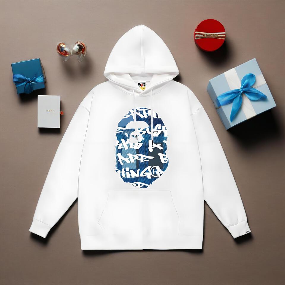 Bape White Hooded Sweatshirt Unisex Streetwear