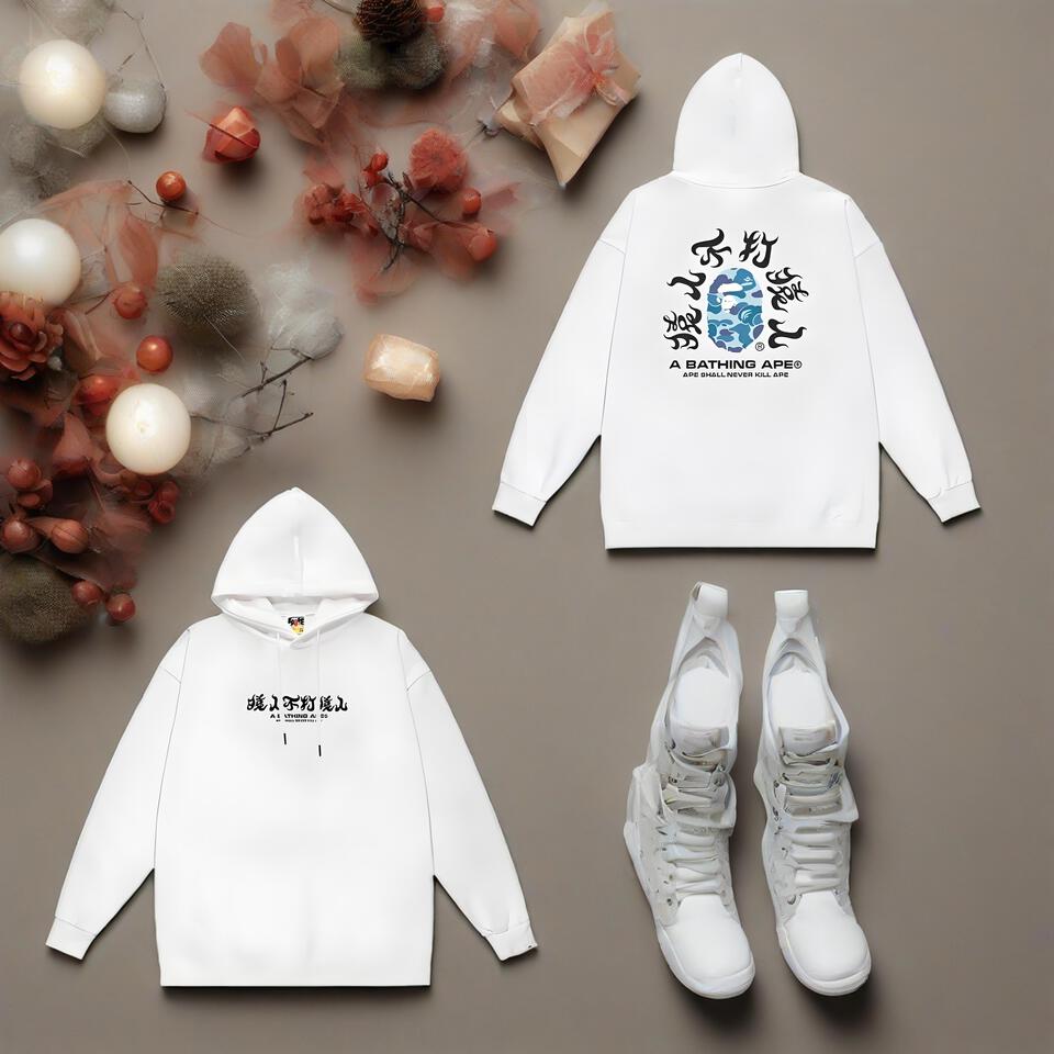 Bape White Hoodie Ape Shall Never Kill Ape Streetwear