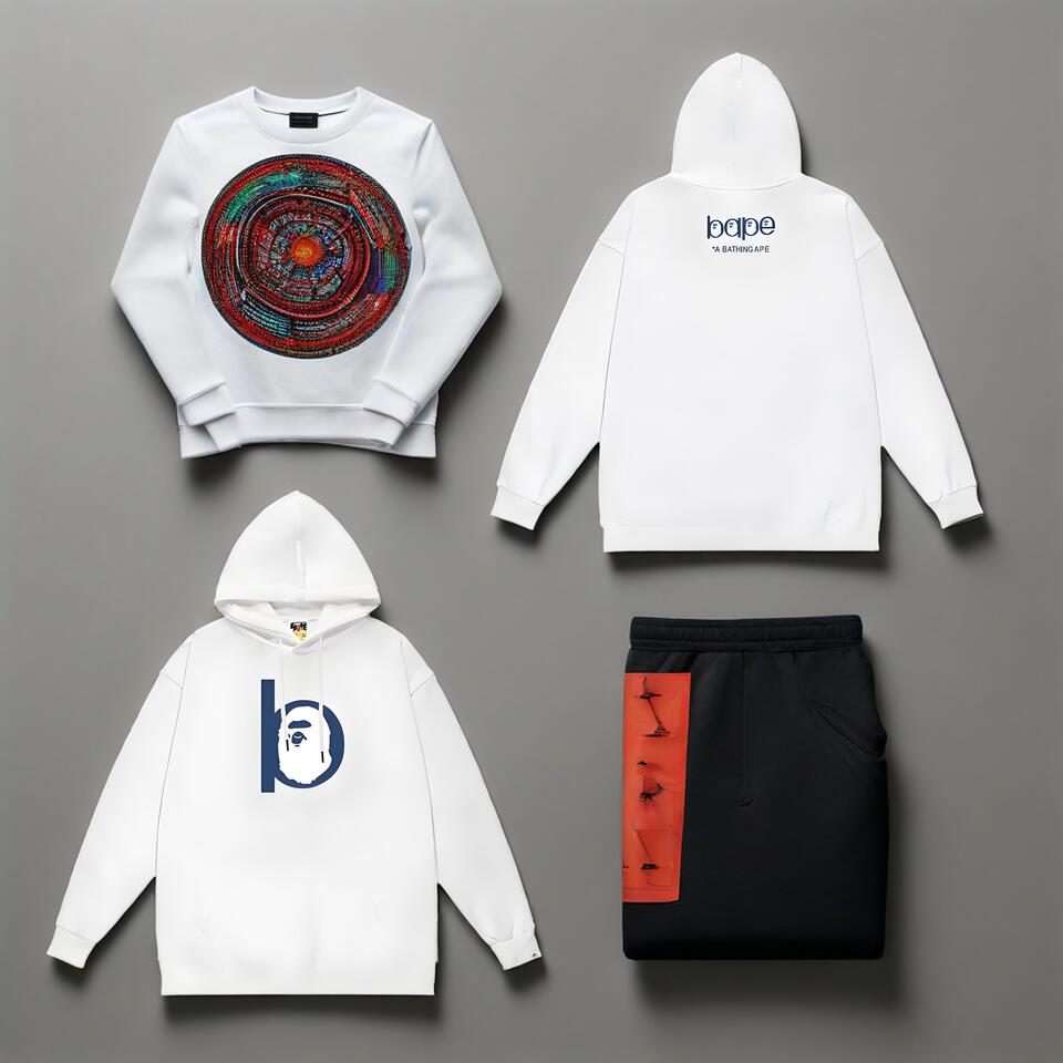 Bape White Hoodie Cotton Unisex Streetwear