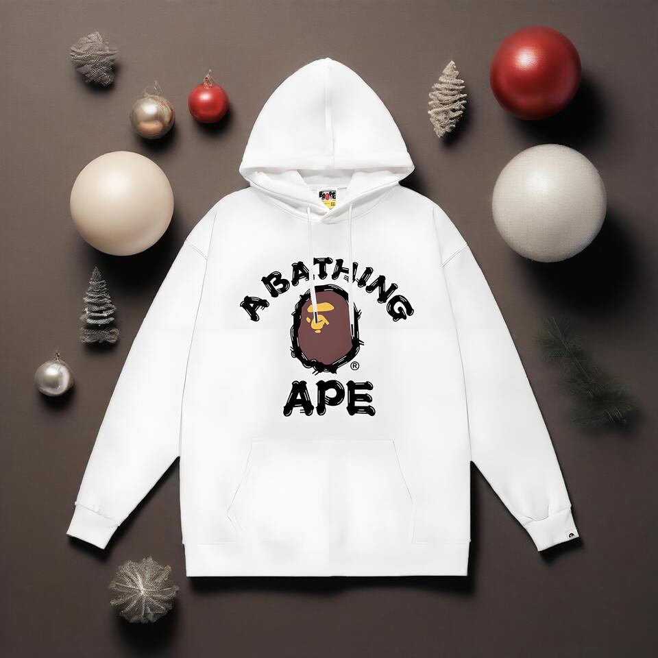 Bape White Hoodie Unisex Ape Head Streetwear