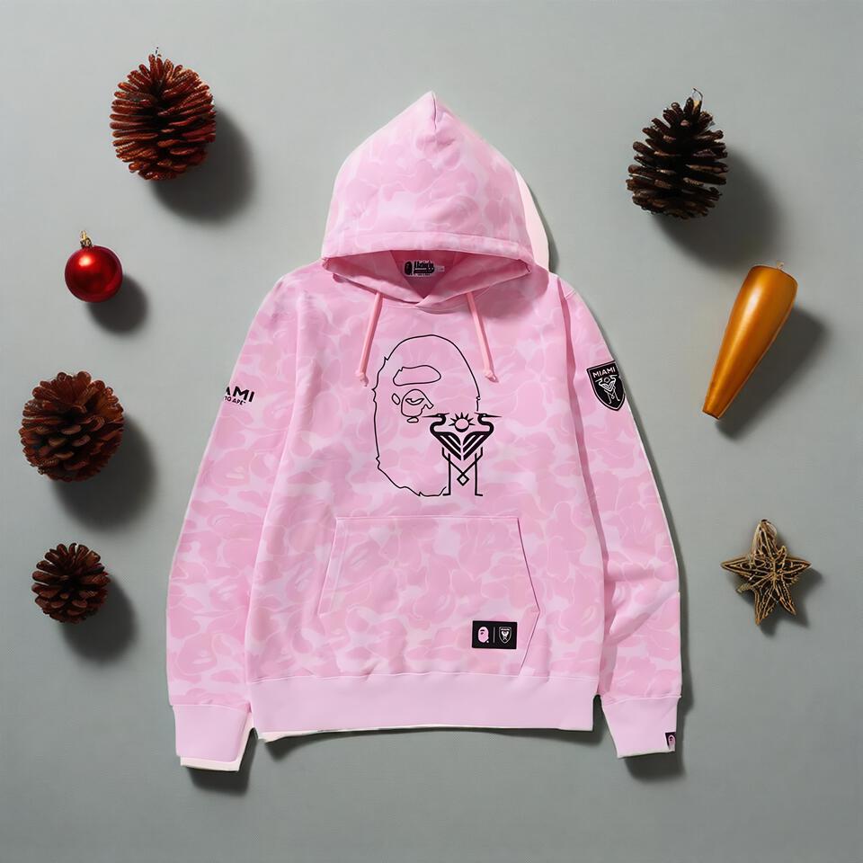 Bape X Ami Paris Pink Camo Hoodie Sweatshirt