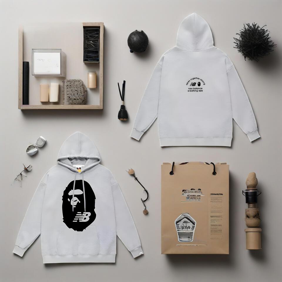 Bape x New Balance Grey Hoodie Streetwear Cotton Comfort