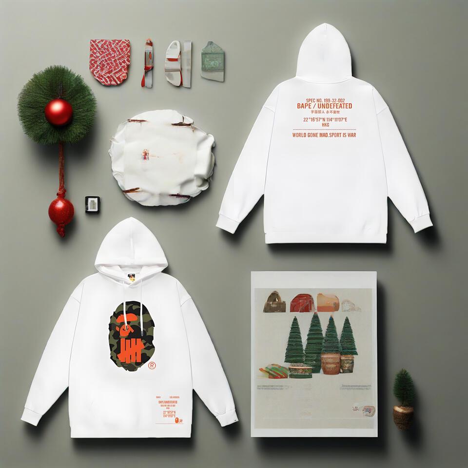 Bape X Undefeated White Hoodie Camo Ape Head Loose Fit