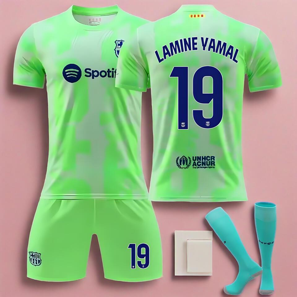 Barcelona Away Series Fluorescent Green Quick-Dry Breathable Football Set