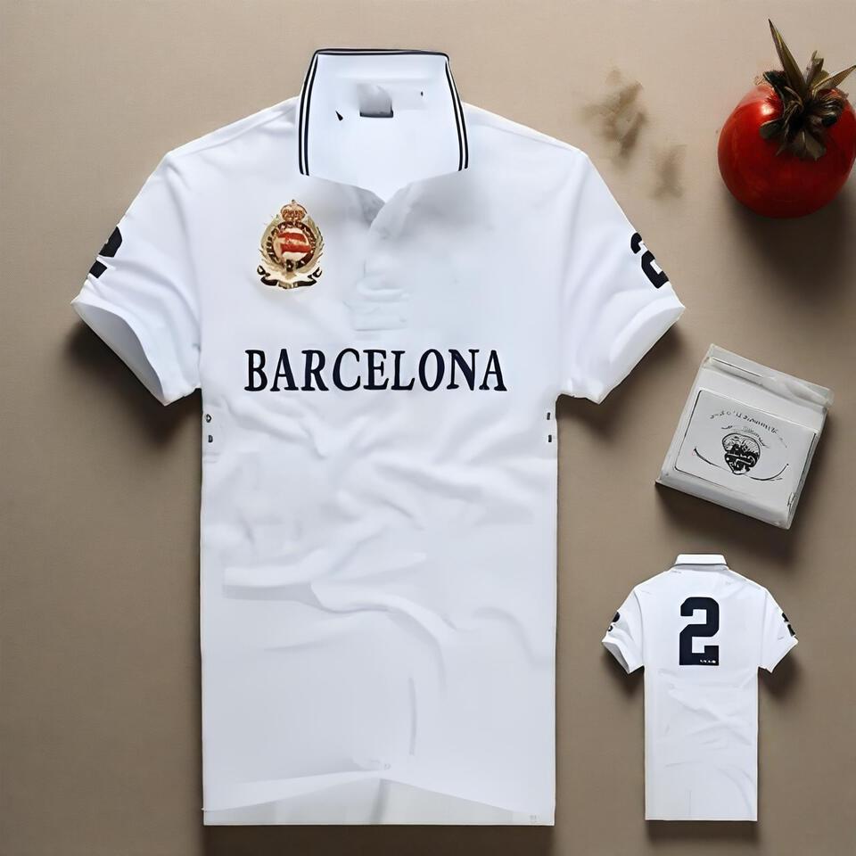 Barcelona Men's White Cotton Breathable Polo Shirt