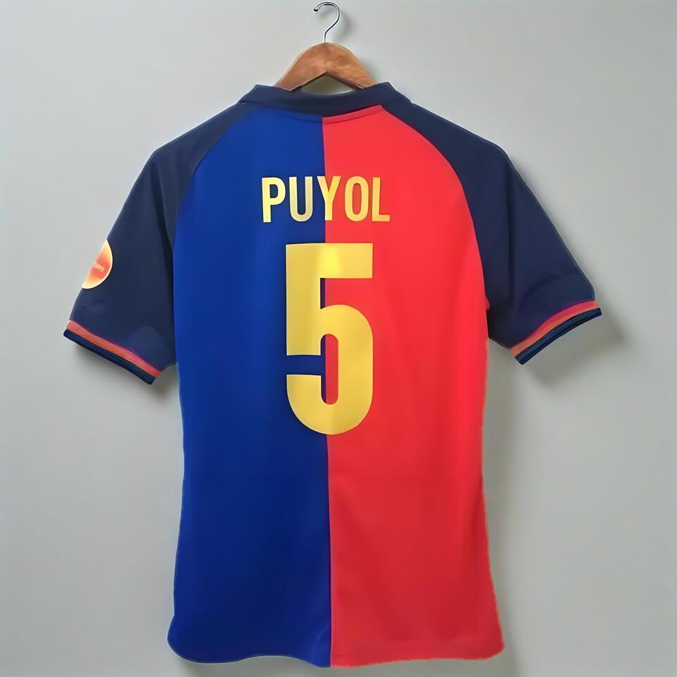 Barcelona Puyol 5 Red Blue Colorblock Breathable Soccer Jersey