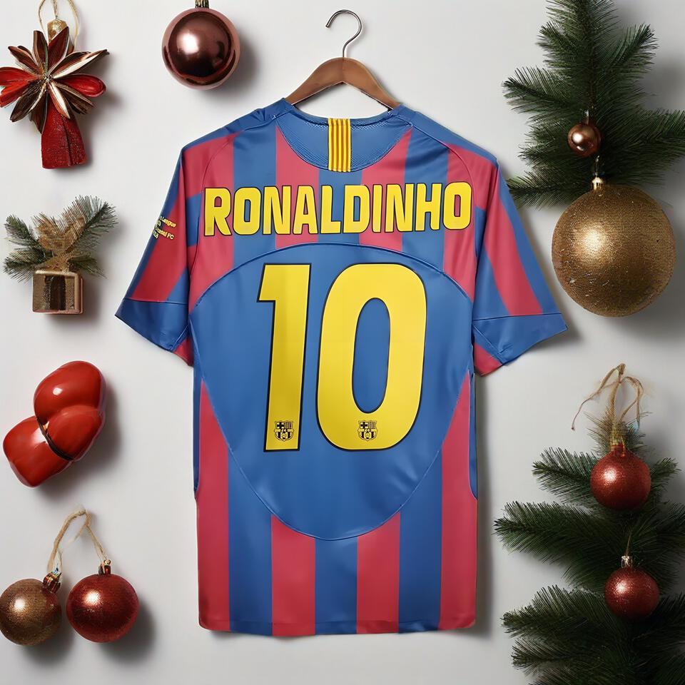 Barcelona Ronaldinho Retro Stripe Breathable Soccer Jersey Men's