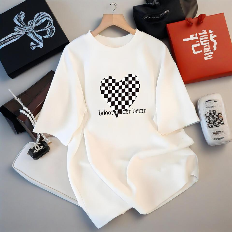 Bdoo Heart Print Loose Fit T-Shirt Men Women Cotton Breathable