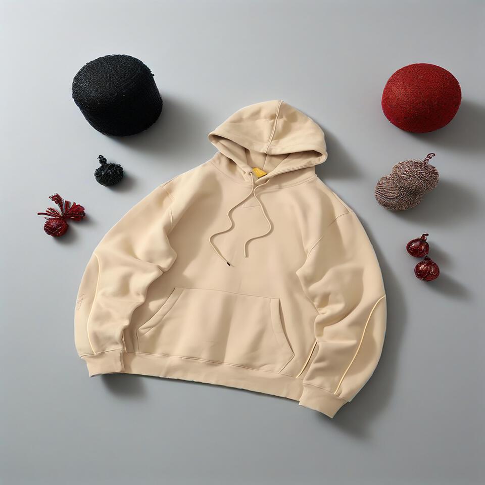 Beige Hoodie Unisex Cotton Blend Oversized Streetwear