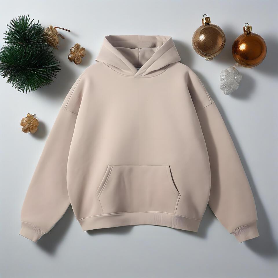 Beige Unisex Cotton Hoodie Loose Fit Casual
