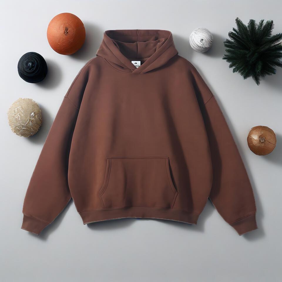 Binken Brown Cotton Hoodie Unisex Winter Warm Casual Loose Fit
