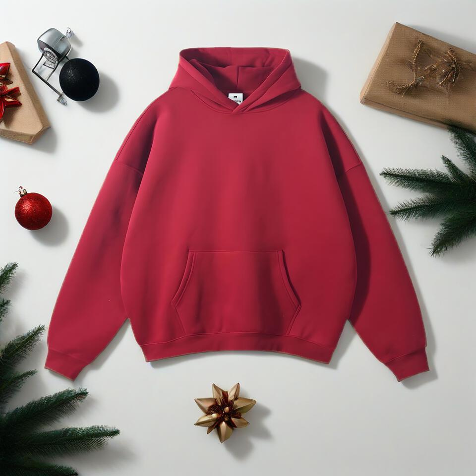 Binken Dark Red Cotton Hoodie Unisex Streetwear Casual