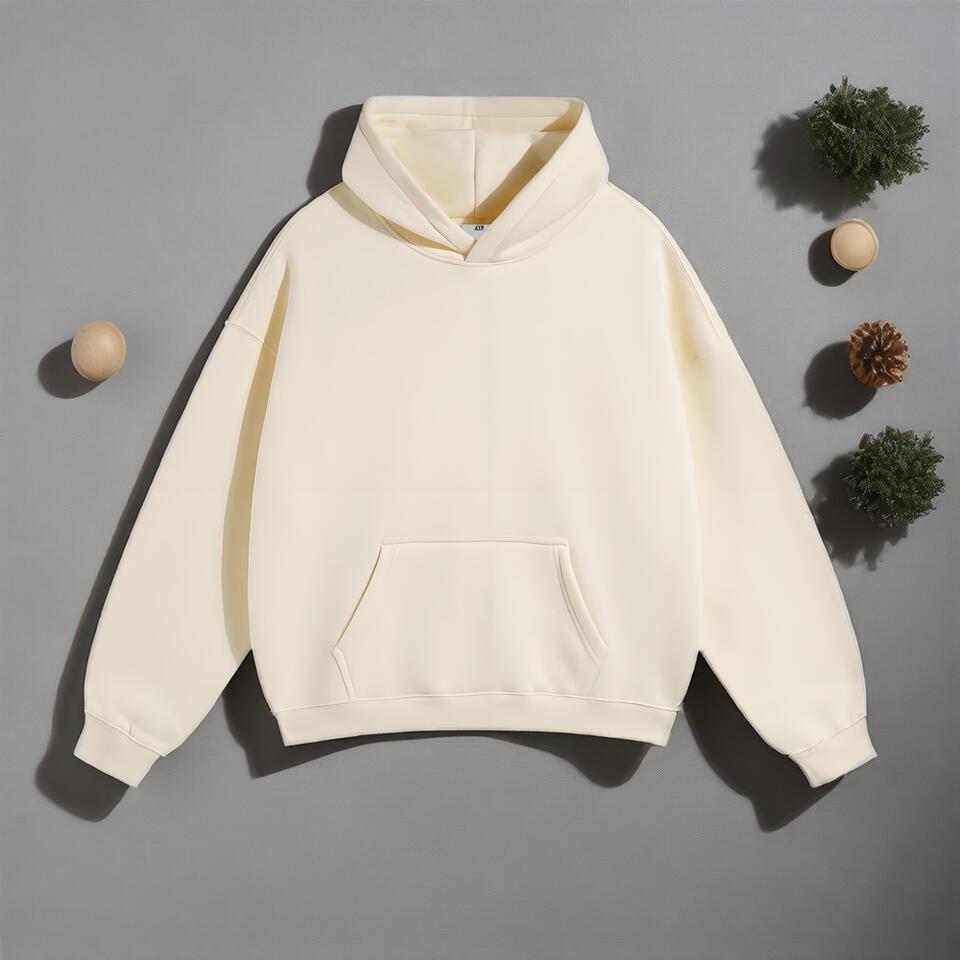 Binken Hooded Cream Sweatshirt Unisex Cotton Pullover