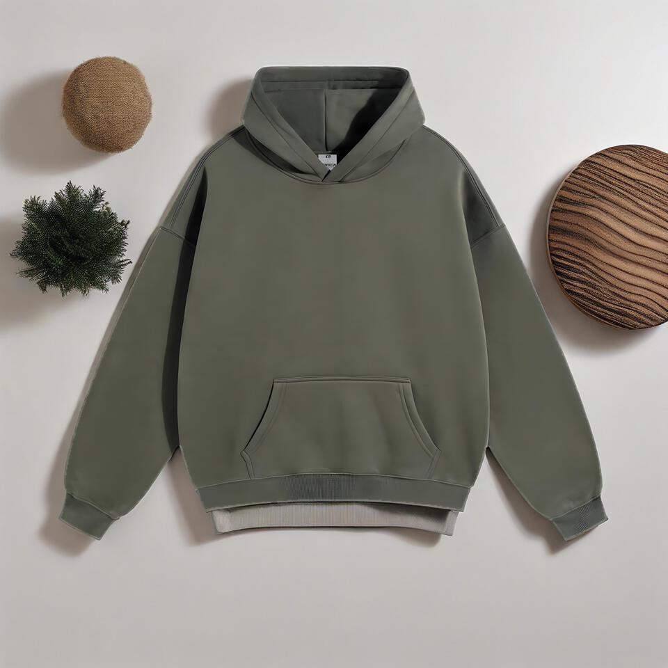 Binken Paris Olive Green Hooded Cotton Sweatshirt Unisex