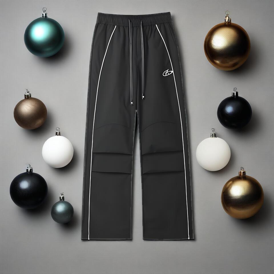 Black Polyester Pants Adjustable Waist Streetwear Unisex