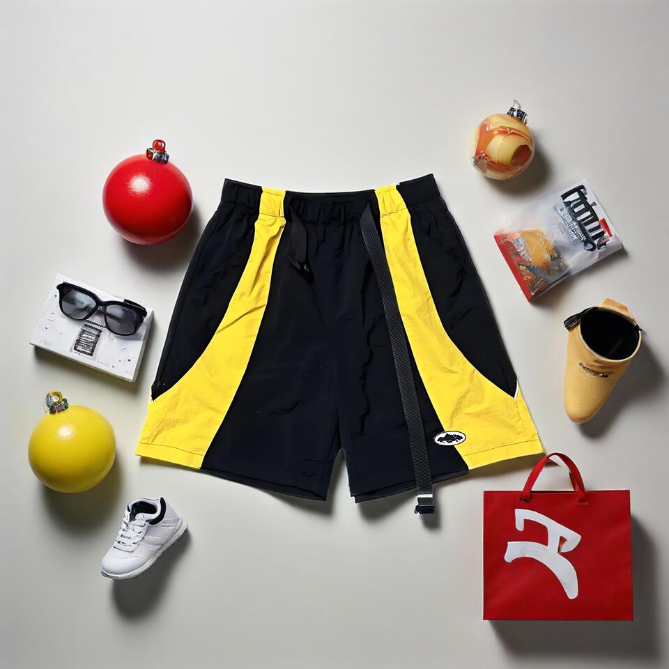 Black Yellow Breathable Streetwear Adjustable Shorts