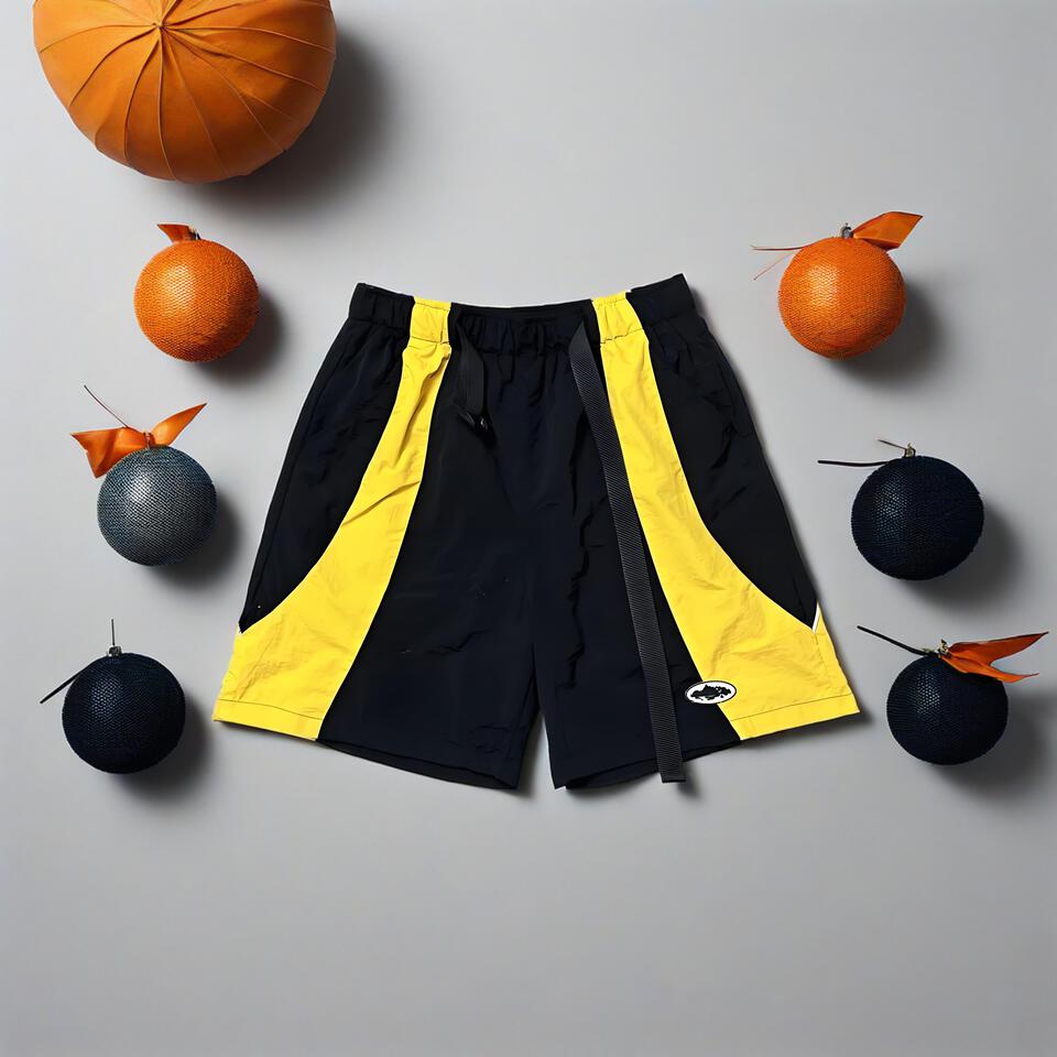 Black & Yellow Contrast Breathable Drawstring Sports Shorts