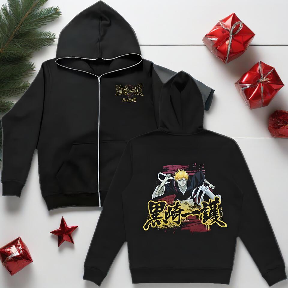 Bleach Unisex Black Zip Up Hoodie Anime Streetwear
