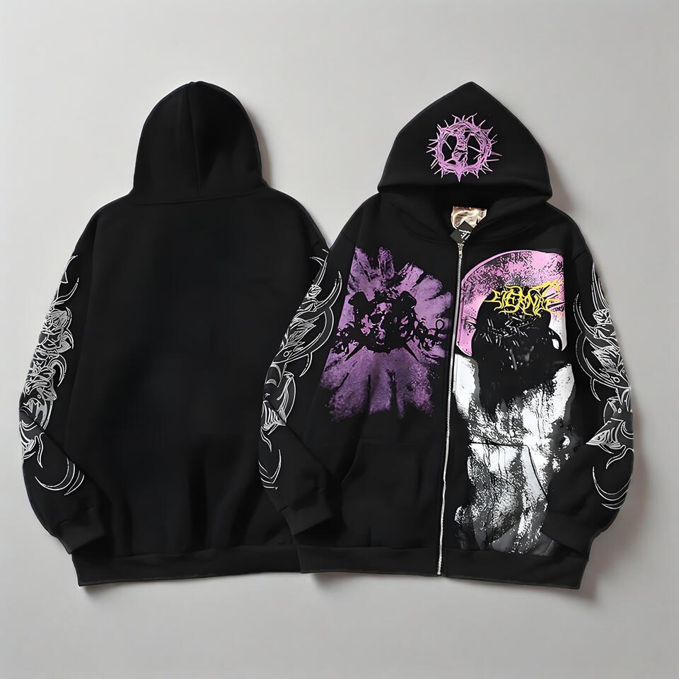 Bone Black Cotton Hoodie Unisex Streetwear Oversized Fit