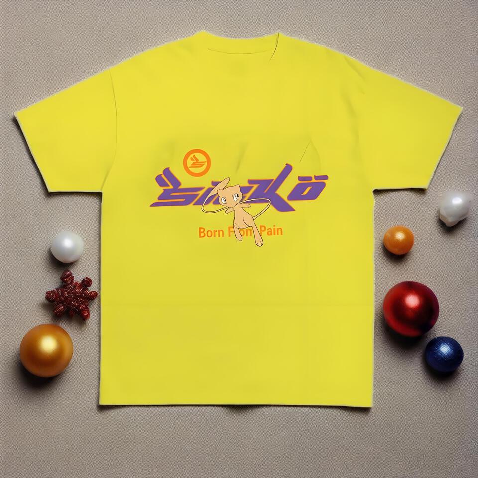 Born From Pain Yellow Loose Cotton T-Shirt Street Cartoon Print Unisex